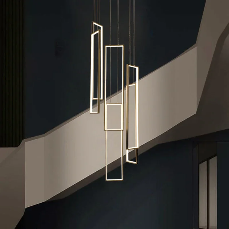 Modern Rectangle Aluminum Led Pendant Lights Living Dining Room Chandelier Lighting Home Decor Stair Loft Hanging Lamp Luminaire