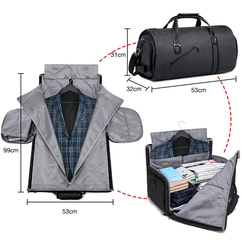 Imagem -05 - New Garment Bolsa For Travel Carry on Duffel Bolsa Convertible com Compartimento de Sapatos Perfeito para Viagens de Negócios e Weekend Getaways