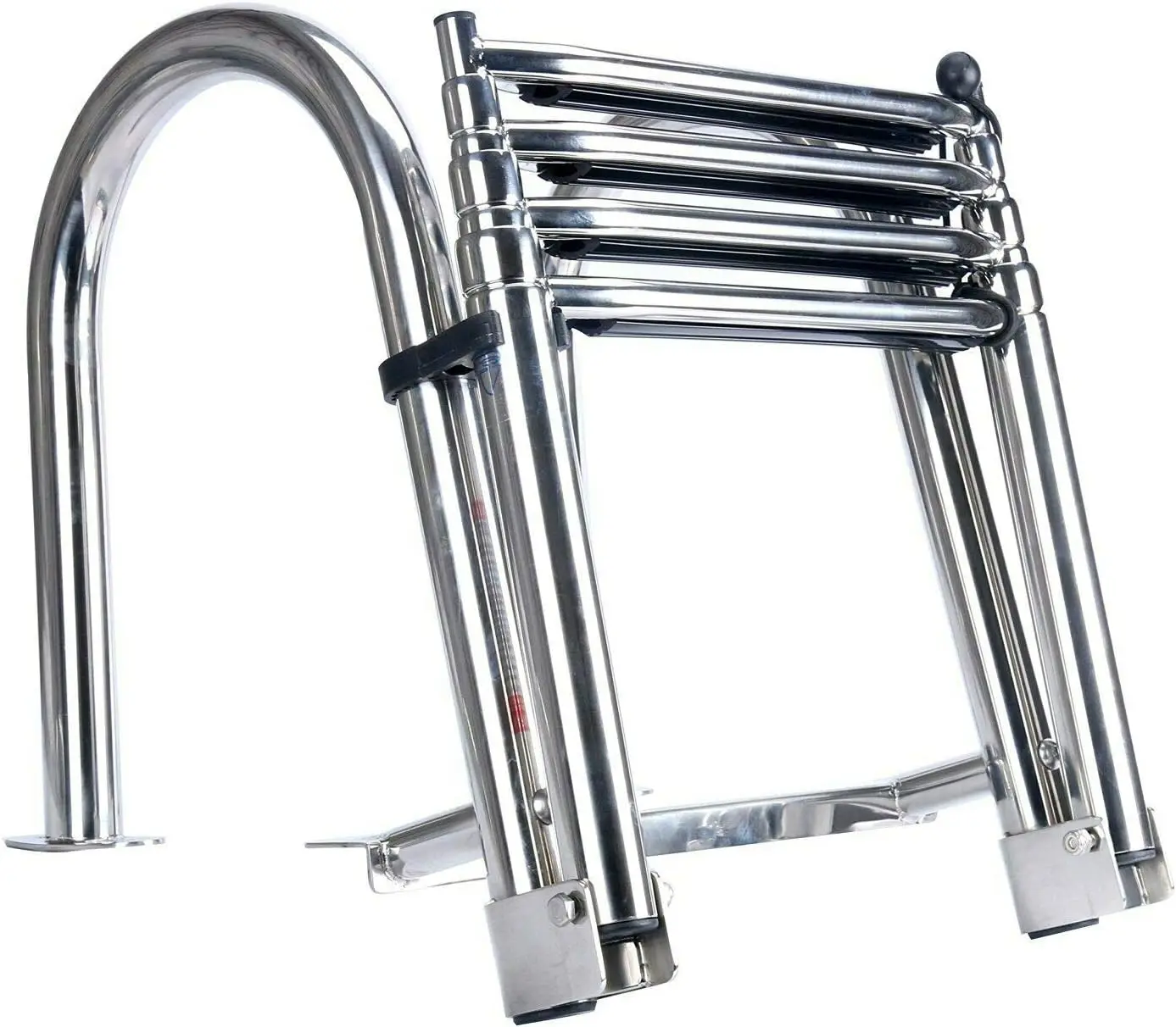 4 Steps Boat Ladder Removable Premium Stainless Folding Rear Entry Pontoon Boat Ladder W/Extra Wide Step