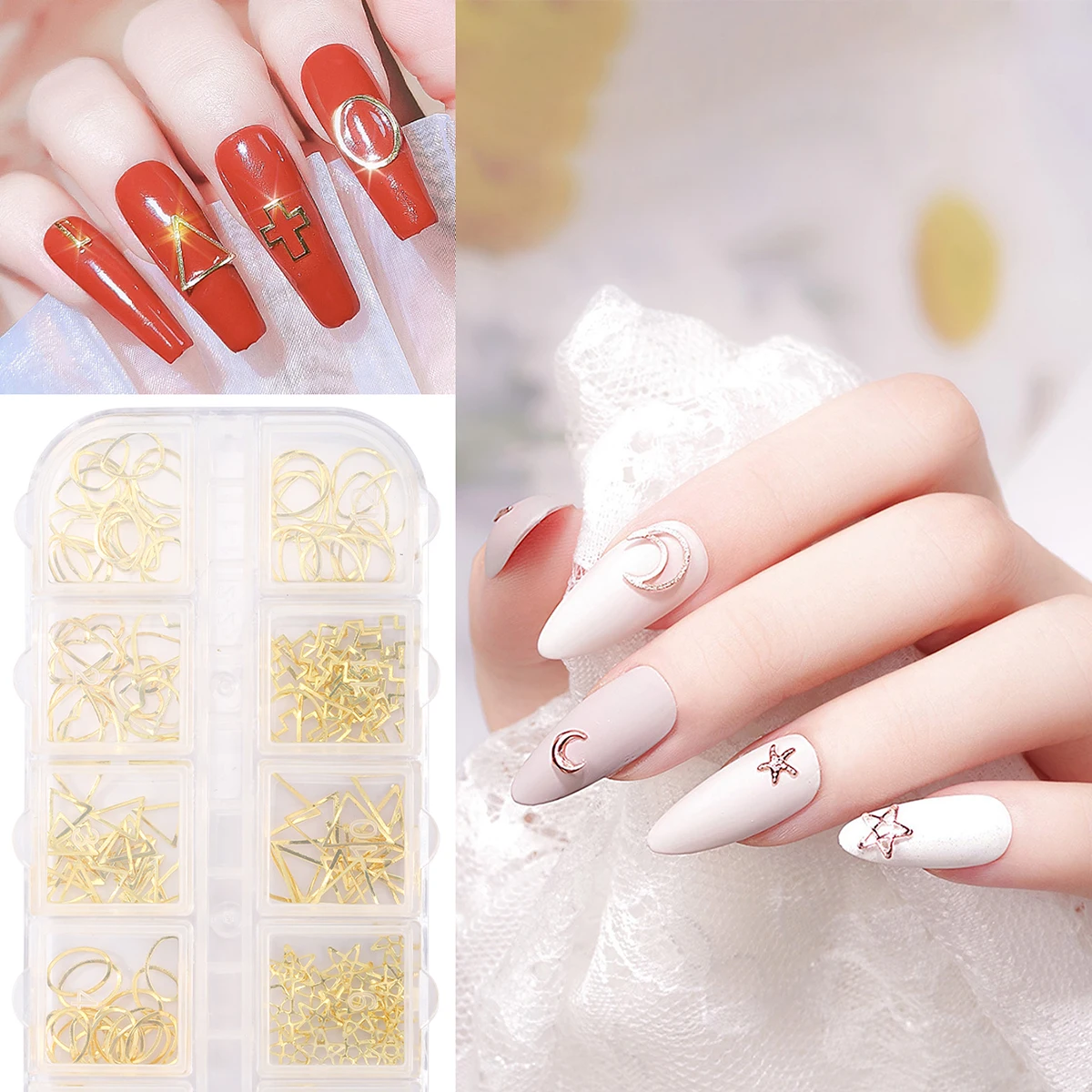 200 pz/scatola accessori per rivetti cavi a fondo piatto in stile giapponese ins, set di decorazioni per unghie fai da te in stile metallo y2k stile semplice