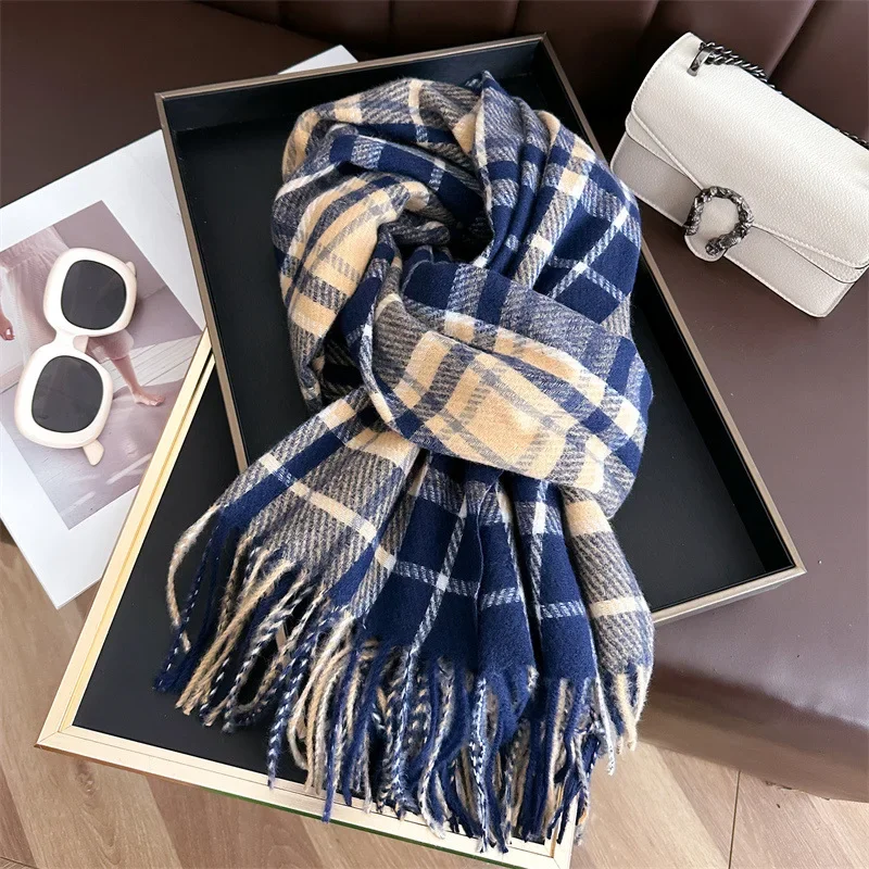 British Cashmere Imitation Fashion Hijabs Scarf Women Men Autumn Winter Warm Thickening Wraps Scarves Unisex Shawl Neckerchief