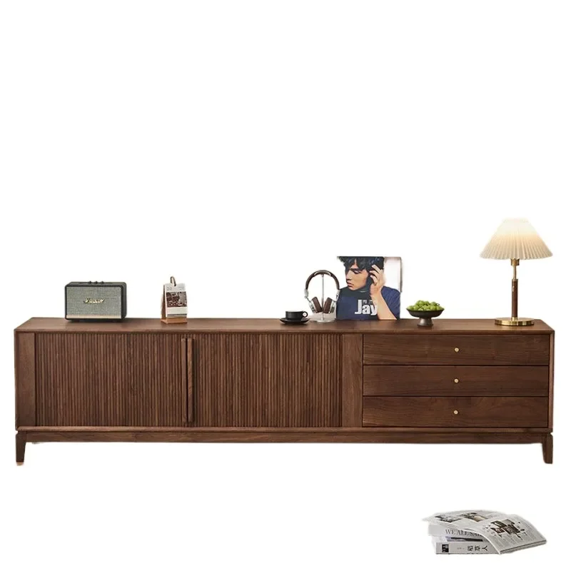 North American Black Walnut Solid Wood TV Cabinet Living Room American Style Harp Design TV Stand Console Table Storage Unit