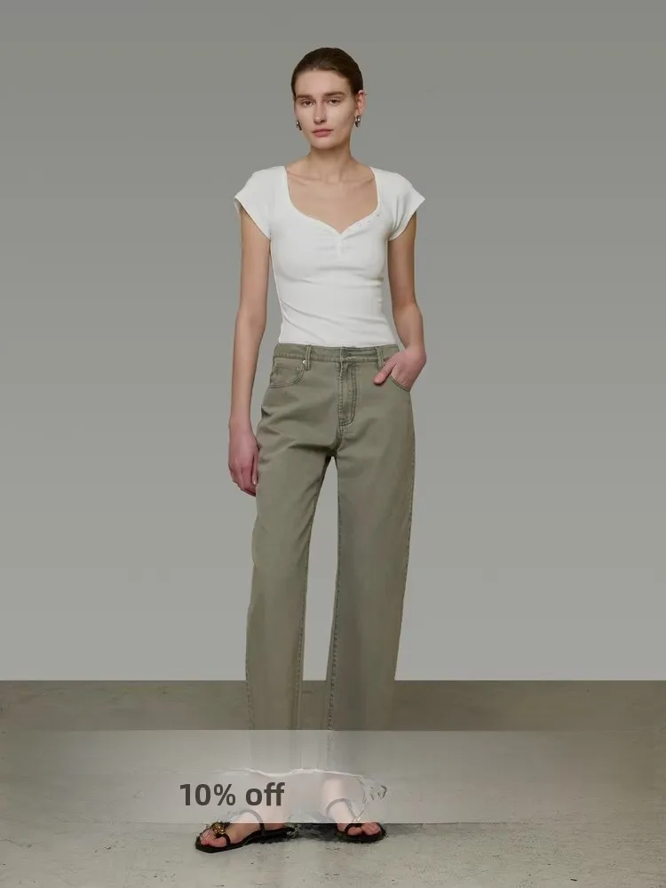 

High Waist Straight Leg Jeans Women's Light Colored Versatile Nine Points Pants Slimming Summer Jeans Cotton Fabric