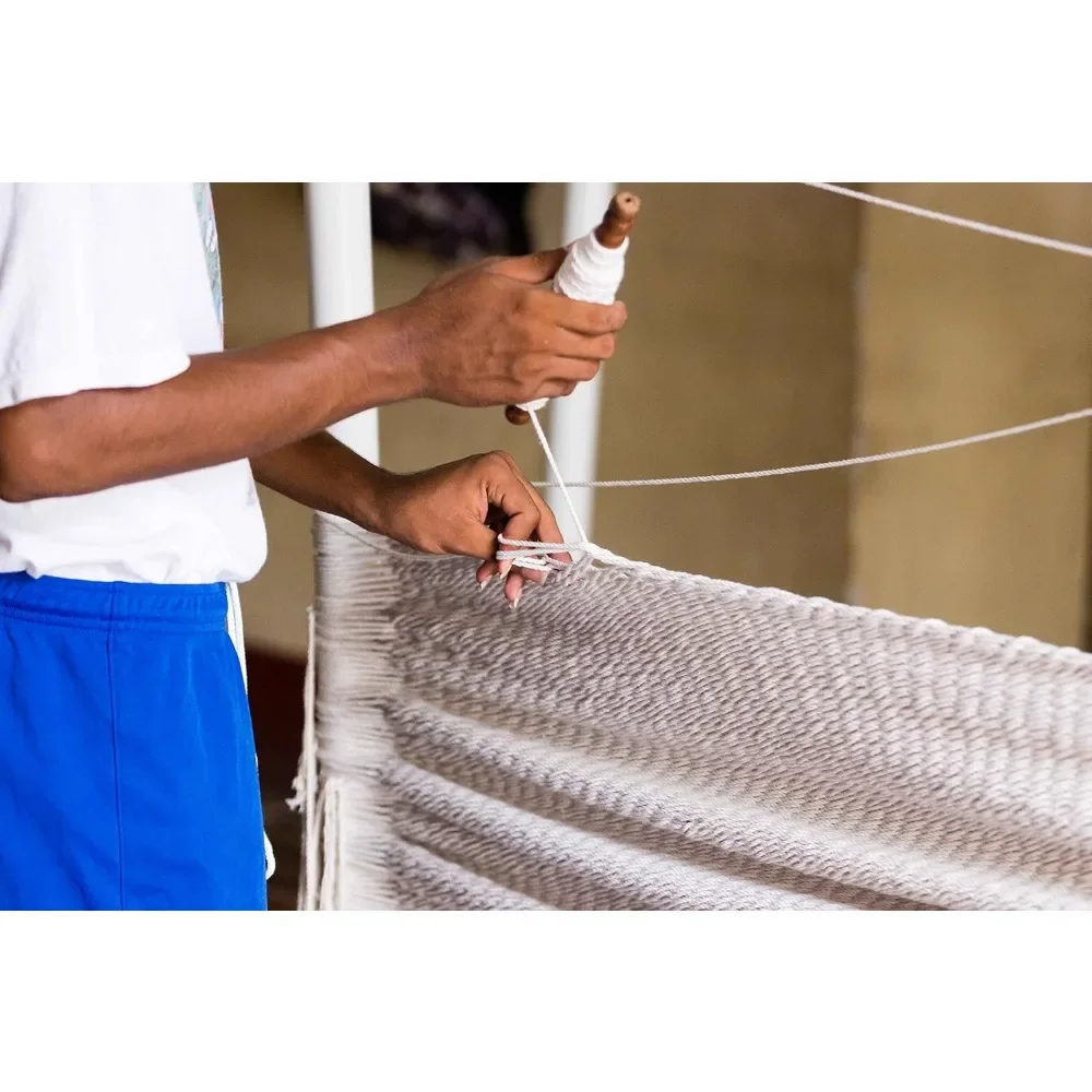 เปลญวนงานฝีมือแบบมาคราเม่ - แบบมายัน, แบบคู่, แบบบราซิล - ผ้าฝ้ายธรรมชาติ 100% - ขนาดคิง, สีขาวนวล