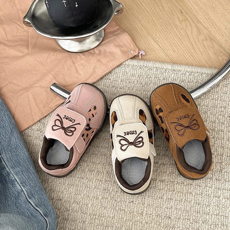 Kids Casual Sneakers for Girls 2025 Autumn New Toddler Training Shoes Leopard Breathable Versatile Chic School Skate Sneakers