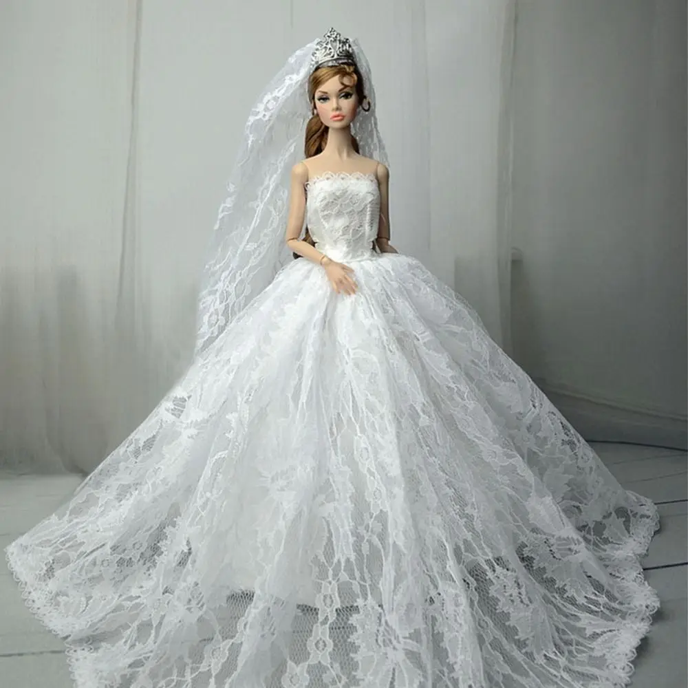 Elegant Lady Doll Wedding Dress Princess Skirt Dream Wedding Doll Dress Costume Colorful With Veil BJD Doll Clothes MH CD FR SD