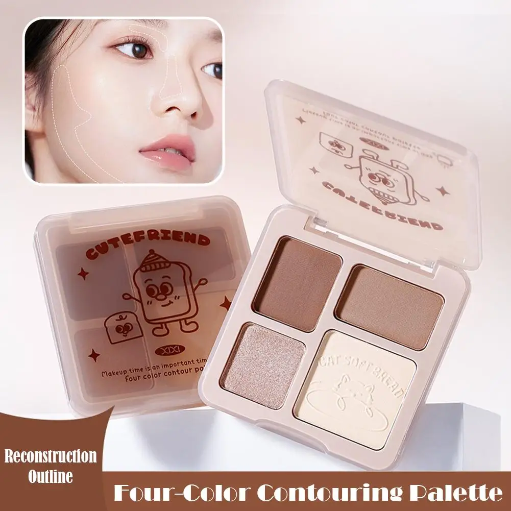 4色の輪郭パレット：マットブライトナー、シマーハイライト - アイシャドウ、輪郭形成用の多用途マルチユースパレット D0D2