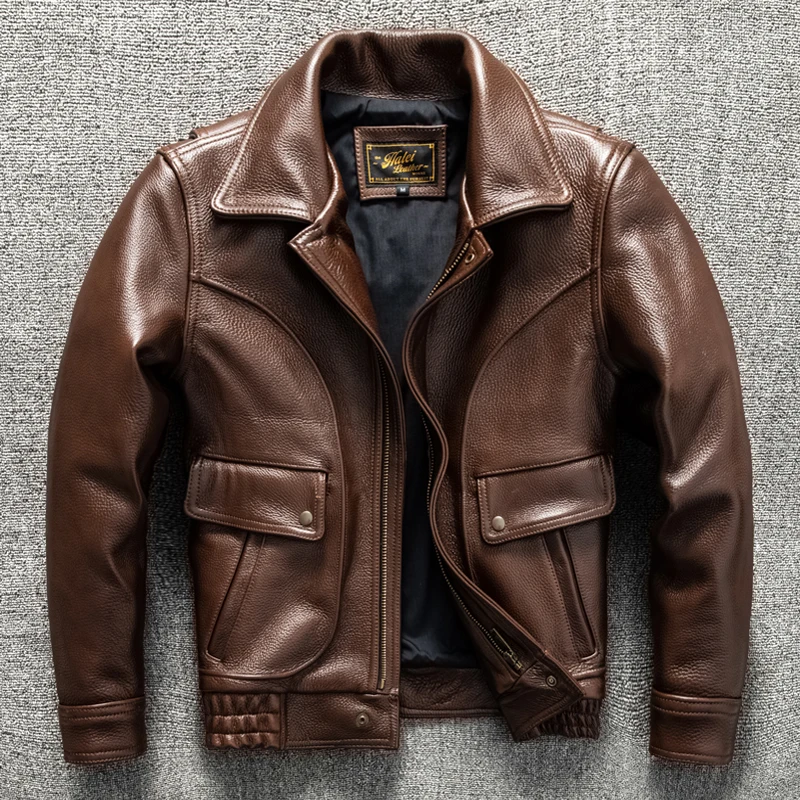 Oil wax first layer thickened cowhide 1.5mm genuine leather leather jacket men's leather jacket lapel large size, coat