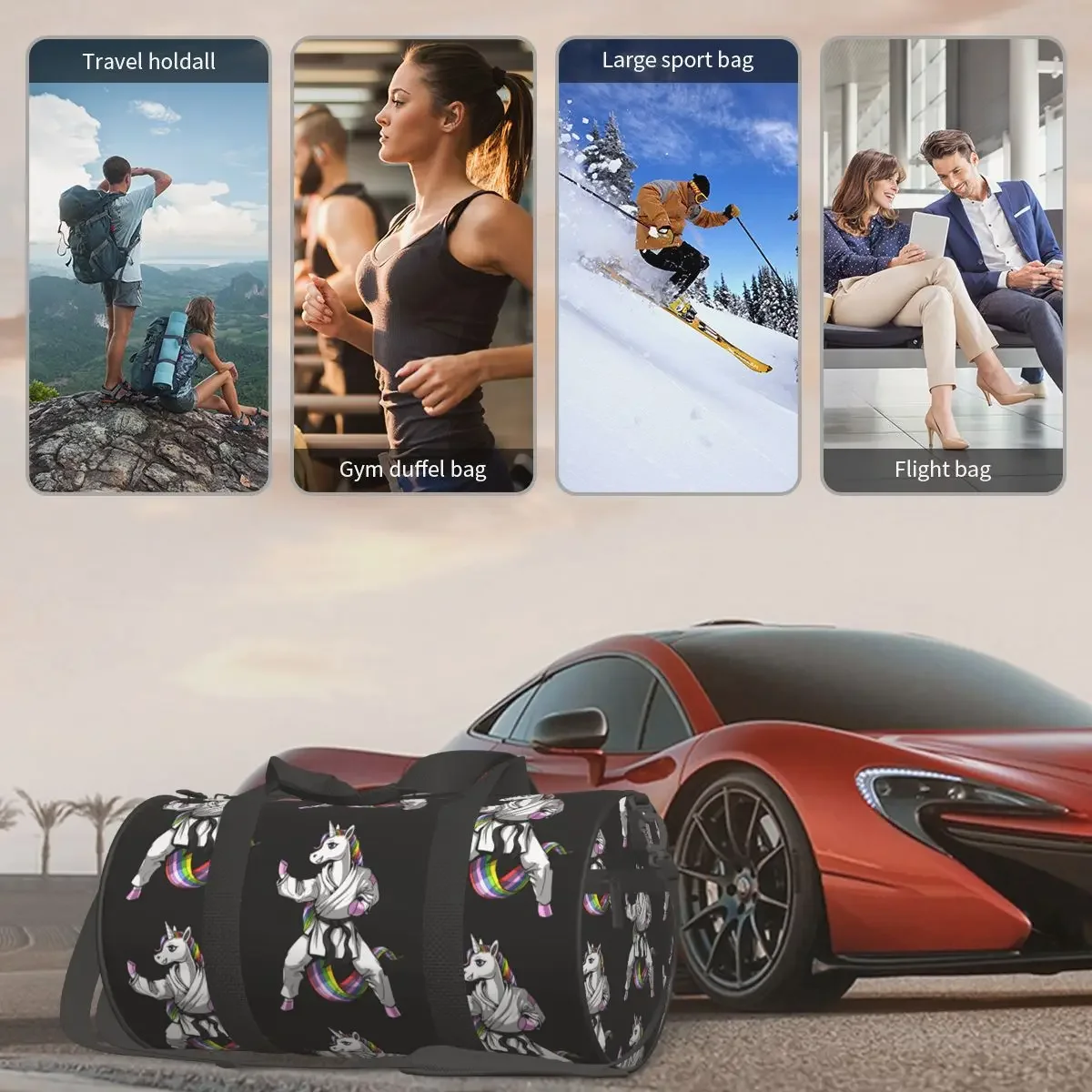 ユニコーン空手スポーツバッグ武道トレーニングジムバッグ靴グラフィックハンドバッグカップルパターン防水フィットネスバッグ