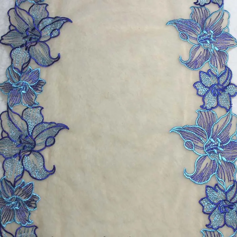 20Yards Bilateral Lily Flowers Embroidery Lace Trim Garment Sewing Applique Costume Lace Fabric Skirt Material Bikini