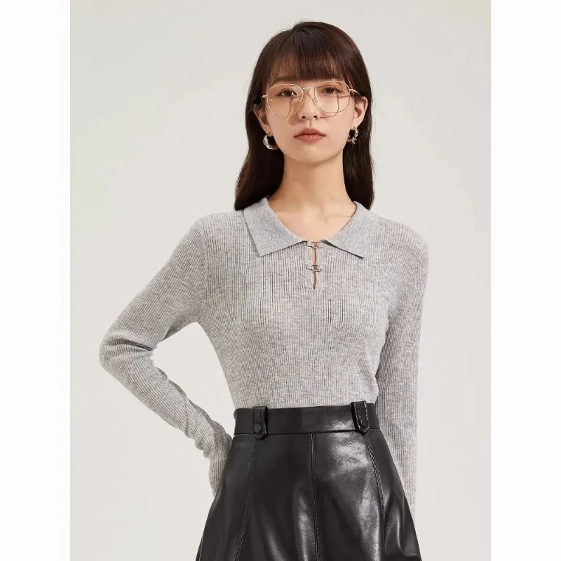 

Осень 202, новый модный простой универсальный вязаный свитер, женский дизайн, нишевый уникальный тонкий топ