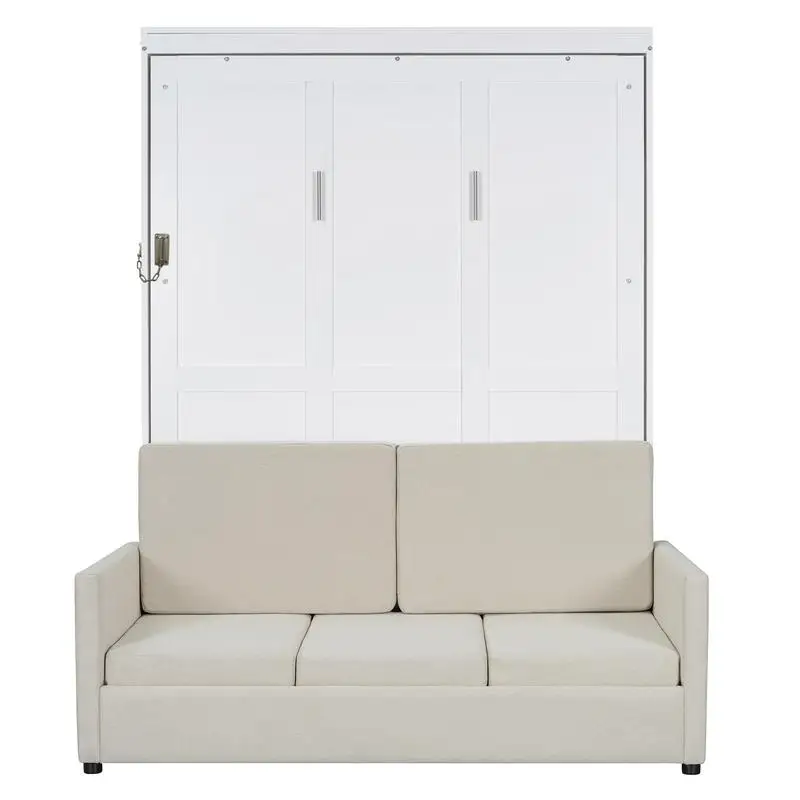 سرير حائط ميرفي بالحجم الكامل مع وسادة، لون أبيض