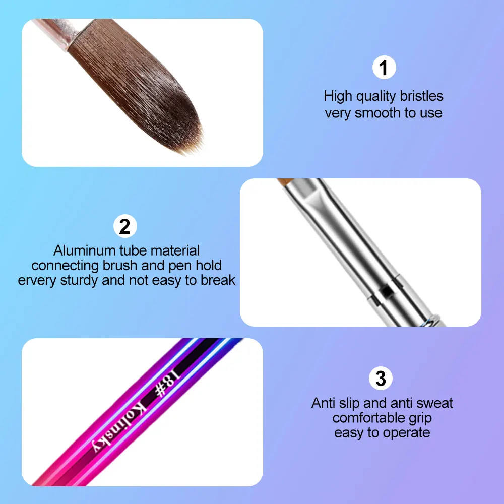 Kolinsky Nail Brush for Manicure Gel Brush for Nails Art Brush 3D Acrylic Liquid Powder Carving Gel Brush Liner Drawing Pen