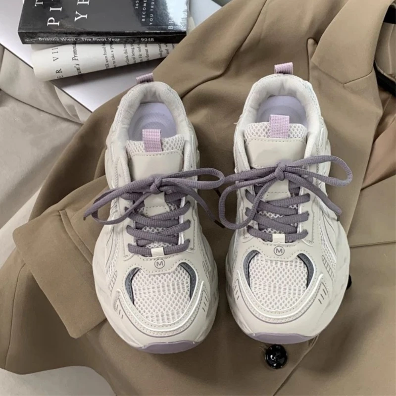 

Retro Korean Style Mesh Sneakers Women 2025 New Casual Dad Shoes Spring Breathable Running Shoes