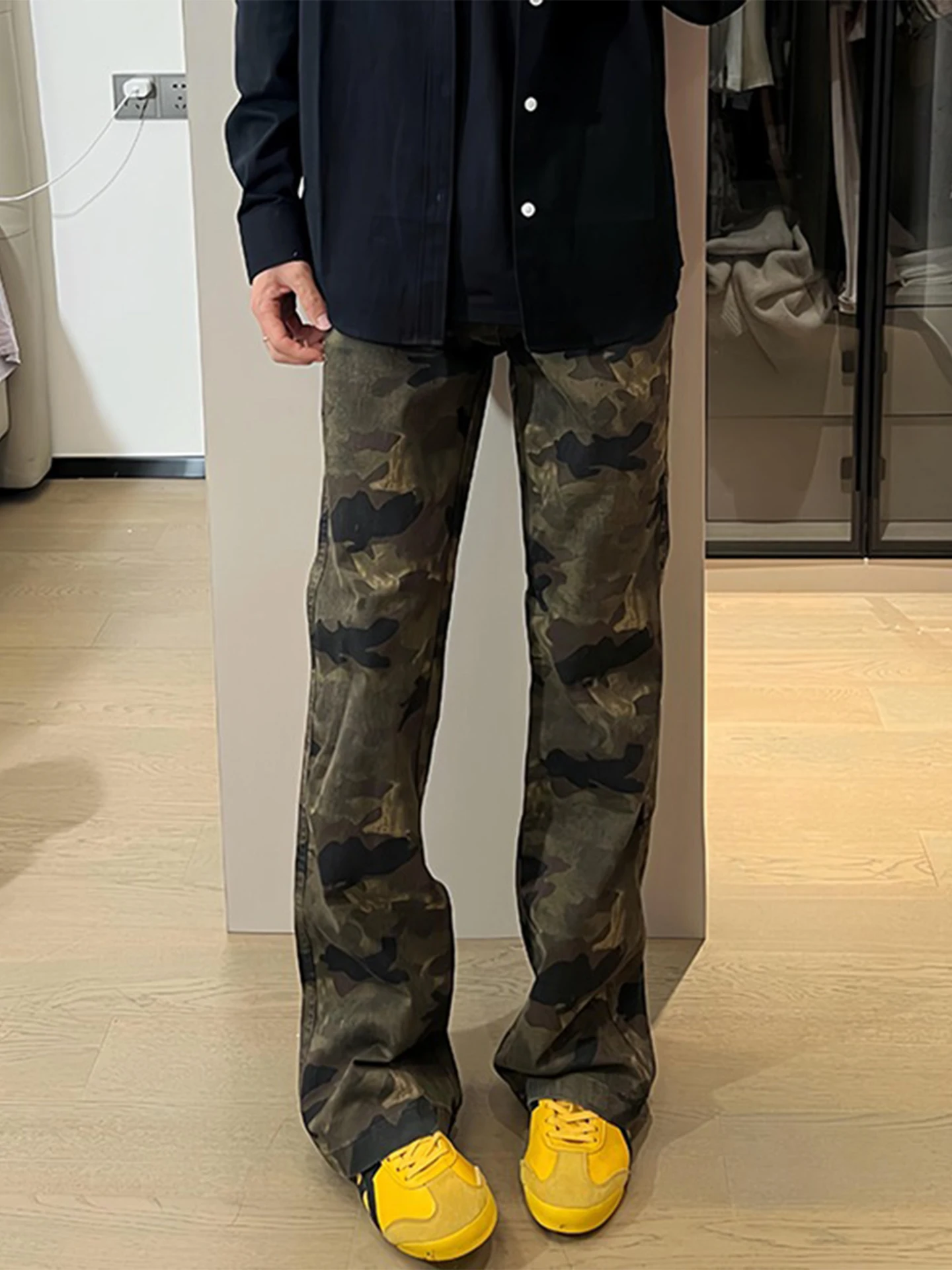 

American Style Camouflage Wide Leg Jeans Men's High Street Autumn Straight Tube Pants mid High Waist Workwear Trousers