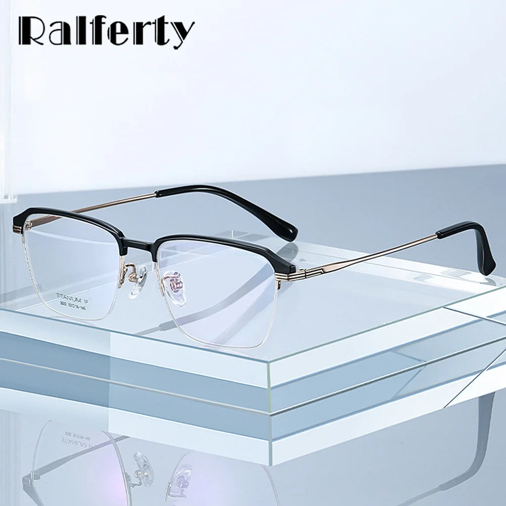 Ralferty Flexible Titanium Glasses Frame Men Square Anti Blue Optic Myopia Prescription Spectacle 0 Diopter Eyeglasses Frame Man