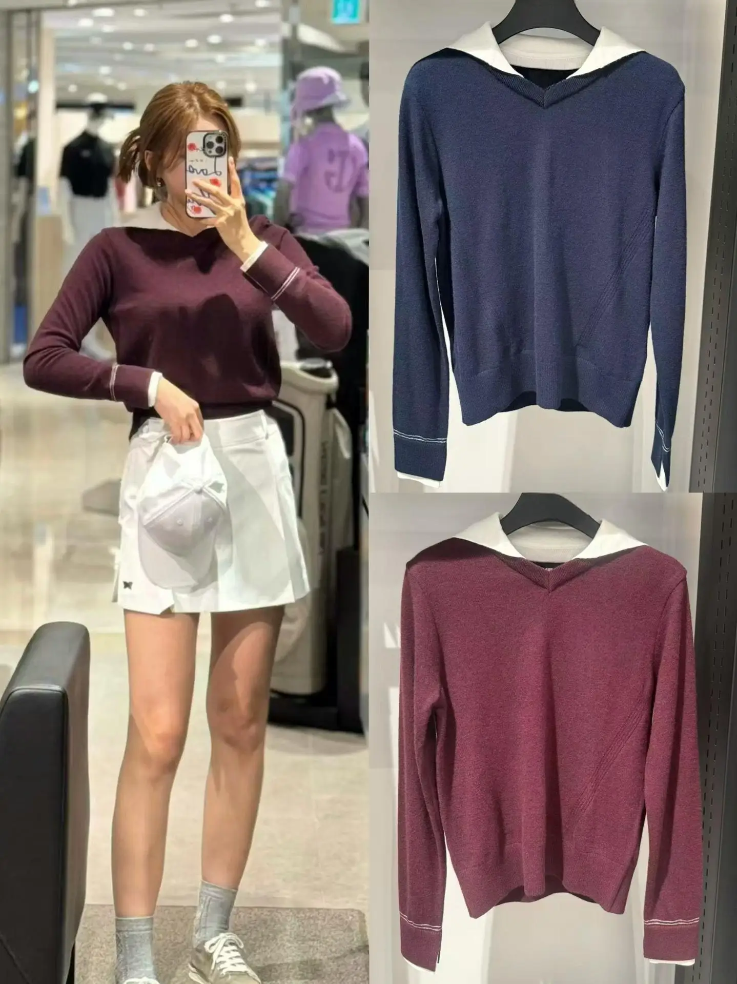 Women Golf Navy Collar Pullover 2026 New Autumn Winter Knit Top Ladies Warm Versatile Golf Apparel