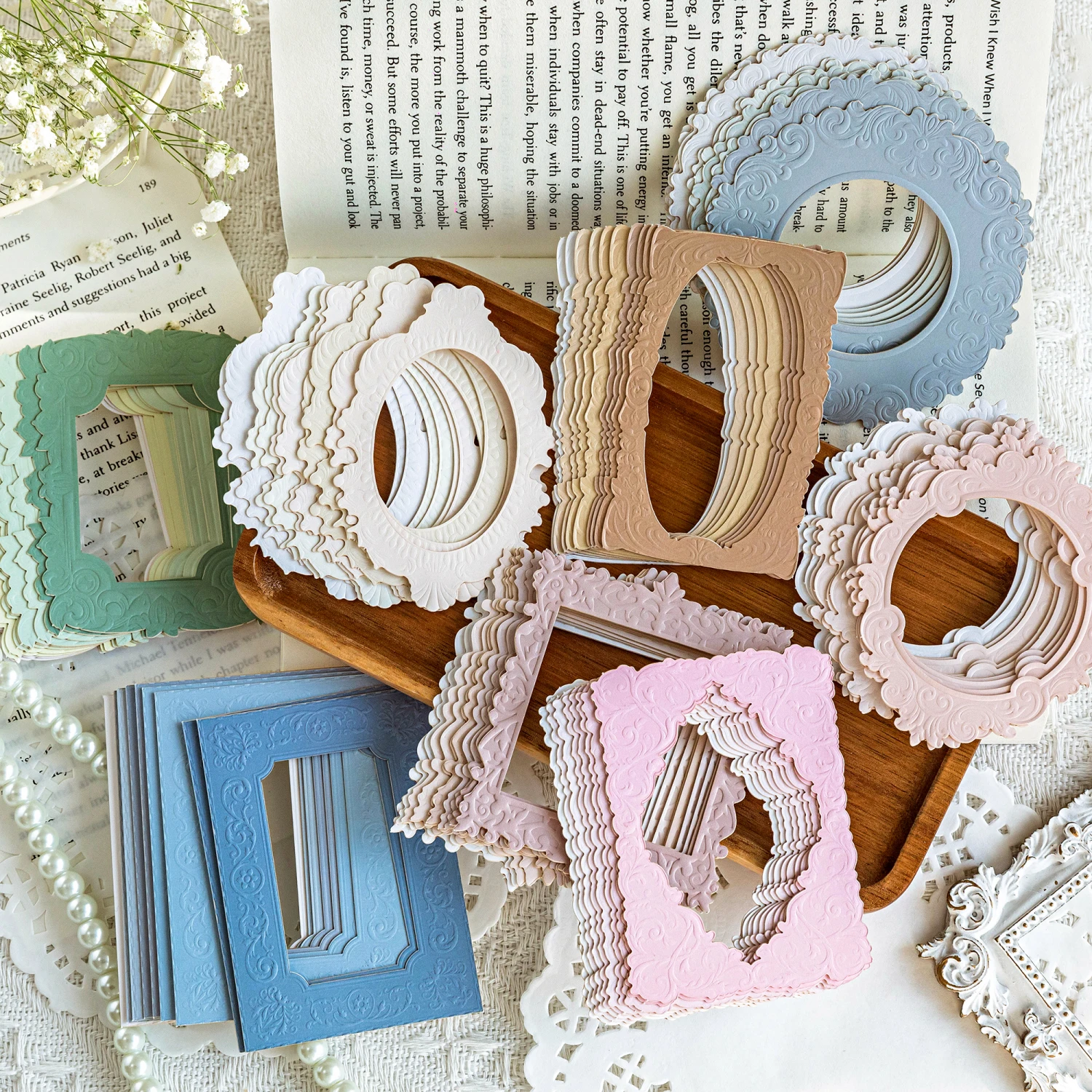 10 pcs Vintage Cutout Frame Reliefs Texture Paper Junk Journal DIY Scrapbooking Collage Materials Planner Creative Stationery