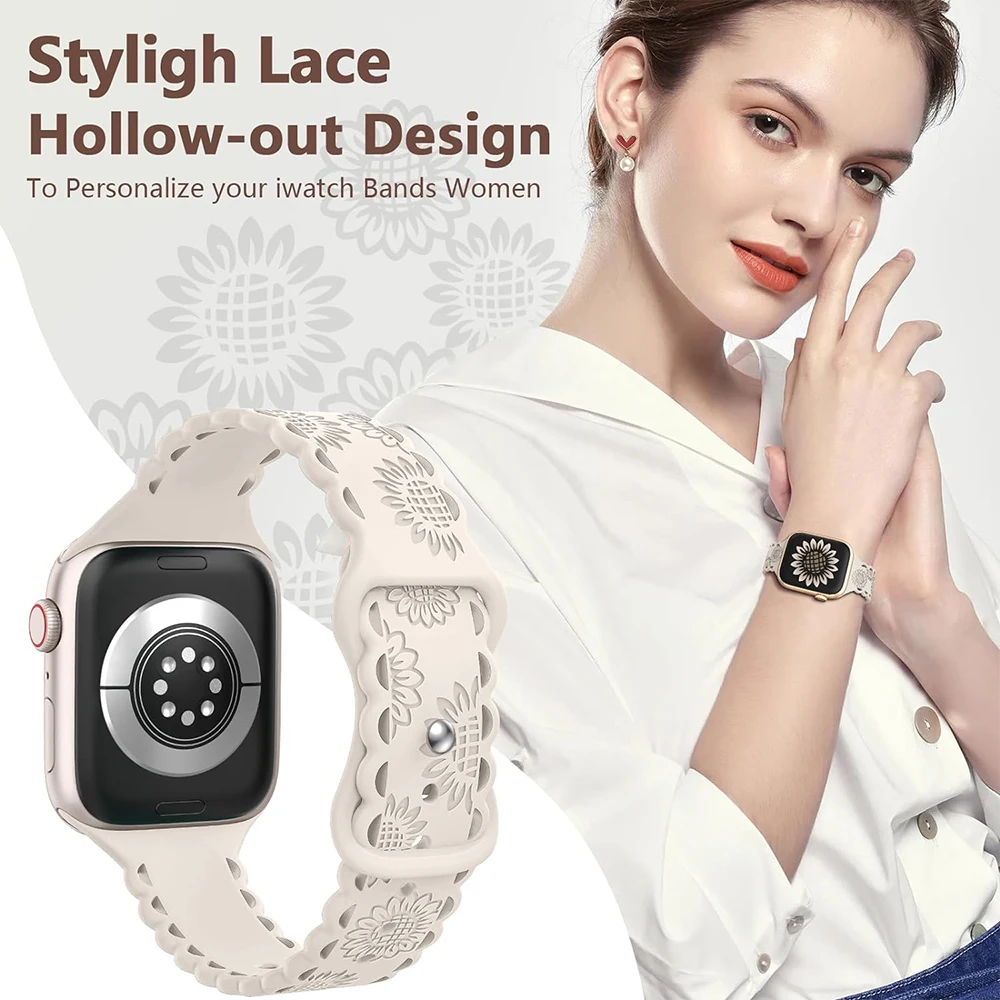 Girls Sunflower Silicone Strap for Apple Watch 38mm 40mm 42mm 44mm 6 5 4 3 Se Ultra Women Band for iWatch Series 9 8 7 45mm 41mm