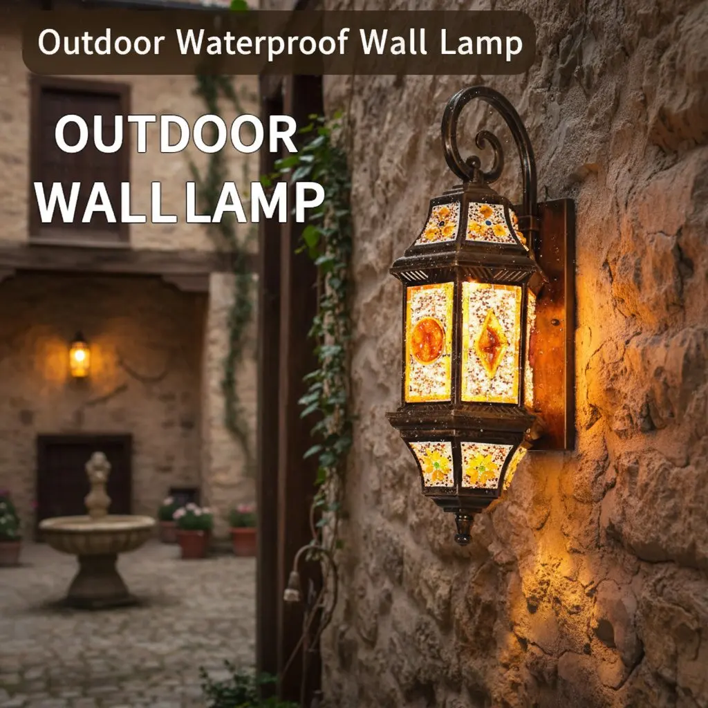 

Moroccan Style Colorful Glass Retro Outdoor Waterproof Wall Lamp for Garden Courtyard Terrace Decorative Vintage Porch Wall Lamp