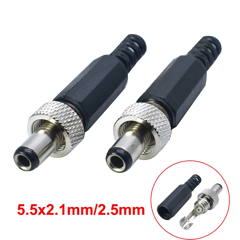 2-10PCS 5.5MMx2.1MM/2.5mm Screw Locking DC Power Connector Female Plug & Metal Panel Mount Socket Locable Secure Standard Plug