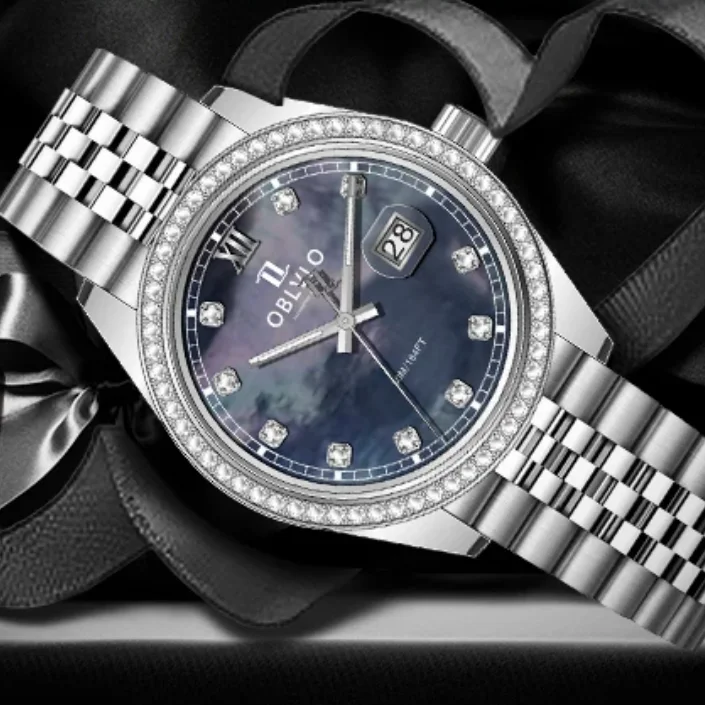 

OBLVLO Men Quartz Watch 39mm Fashion Wristwatch MOP Dial 50m Waterproof Sapphire Mirror Luminous Ronda 505 Mov