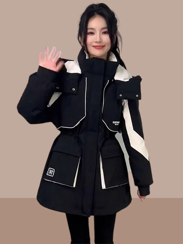 

Women's Winter Cotton Jaet Warm Casual Versatile ort Coat Loose Design Korean Sle Commute Zipper Hooded Thiened