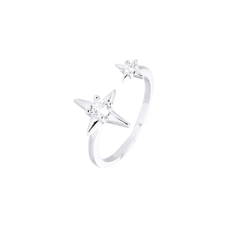 Women's 925 Sterling Silver Four-Pointed Star Zircon Ring