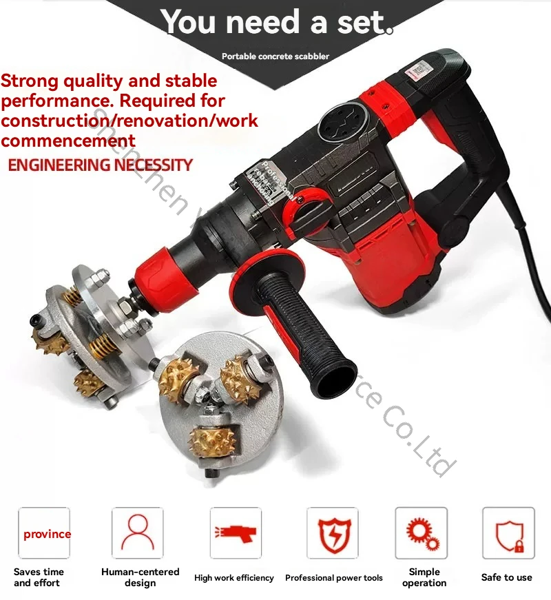 220V Electric Hair Chisel Concrete Construction Site Wall Ground Hammer Bridge Deck Litchi Alloy Flower Hammer Hair Chisel Head
