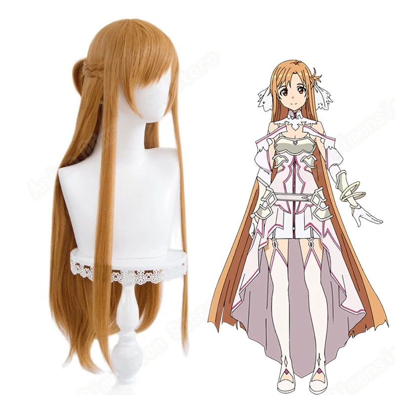 Yuuki Asuna Anime Sword Art Online Perruque Cosplay pour Femme, Cheveux Longs avec Bonnet, Fil Haute Température