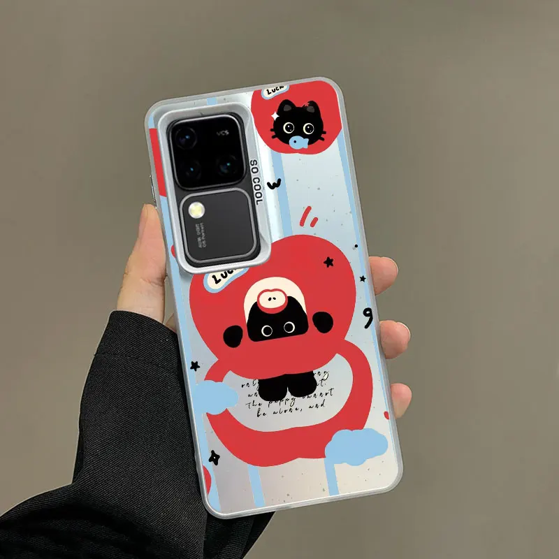 For Samsung Galaxy S24 S23 Ultra Plus FE S25 S22 Ultra Plus S21 FE Laser Phone Case Cartoon Animal Cute Apple Cat Back Covers