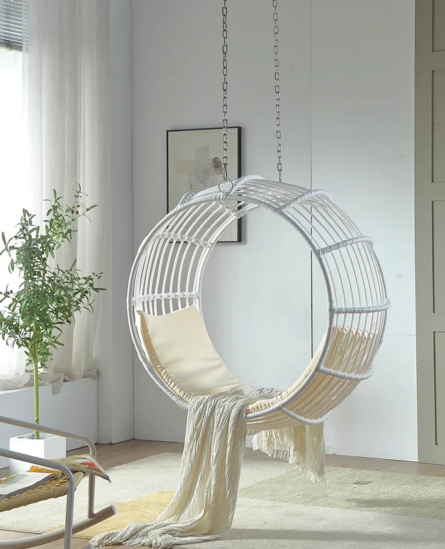 Circle Hanging Basket Chair, Indoor Swing, Balcony Hammock, Outdoor Imitation Rattan Chair, Round Cradle Chair, Hanging Chair