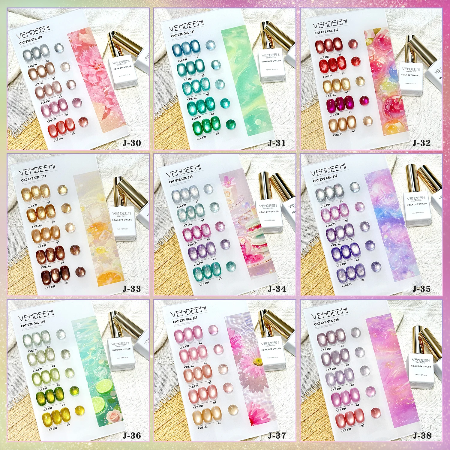 Vendeeni Wholesale High Density Moonlight Cat Eye Gel Nail Polish Gel 5Color Magnetic Nail Cat Eye UV Gel Polish