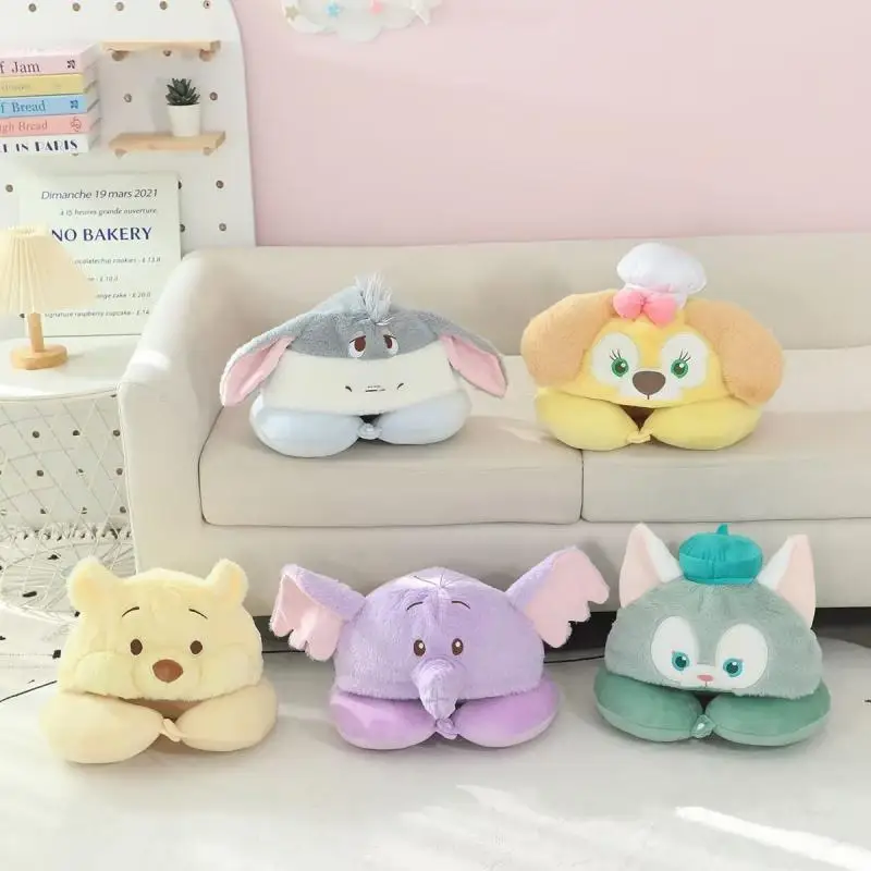 Kawaii Disney Anime Peripherals Pooh Bear Duffy Dumbo Cartoon U-Shaped Neck Pillow Lunch Break Hooded Neck Pillow