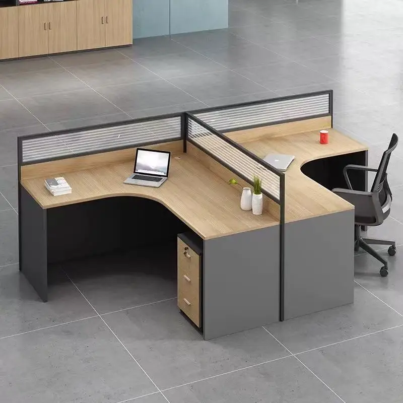 &Office Desk Chair Set Creative Multi-Person Wooden Computer Desk with High Cabinet Card Holder