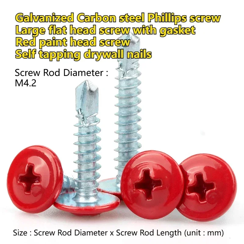 

bkySVPPp M4.2 Винты Phillips из оцинкованной углеродистой стали Большие болты с плоской головкой и прокладкой Винт с красной красной головкой Саморезная дрель