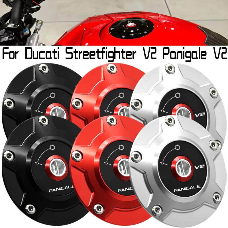 

New For Ducati Streetfighter V2 Panigale V2 2020-2023 Motorcycle Fuel Tank Cap Keyless Quick Release Oil Gas Tank Cover CNC Logo