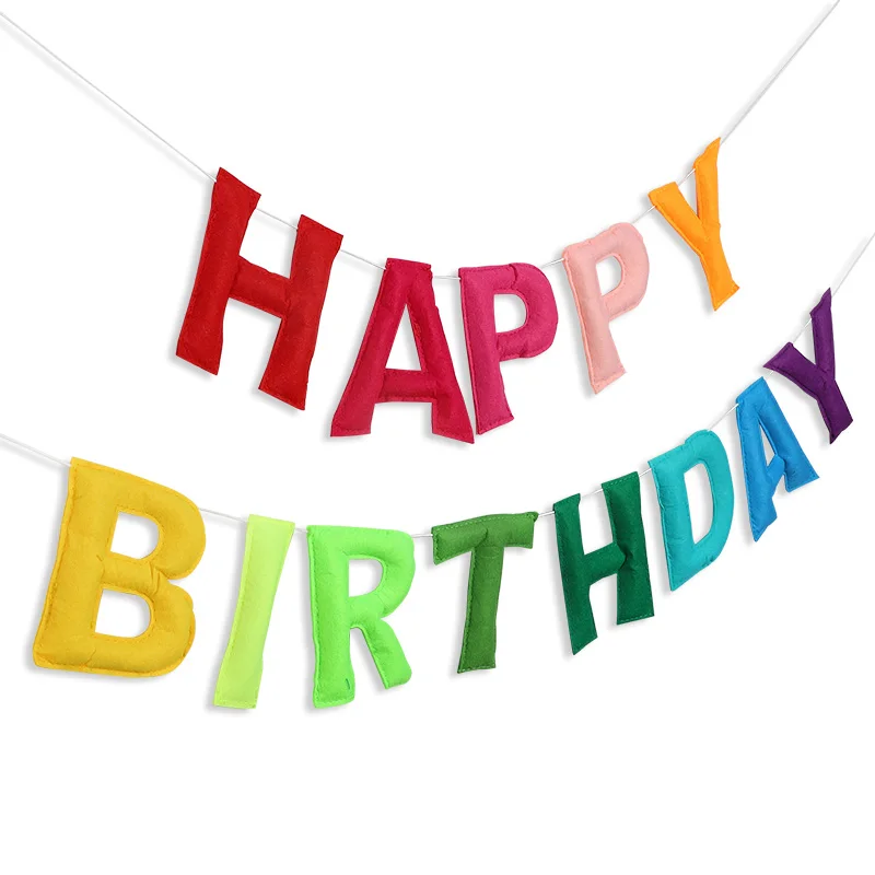 

Rainbow Color 3D Felt Happy Birthday Banner for Kids Boy Girl Birthday Party Decoration Supplies Fabric Hanging Garland Flag