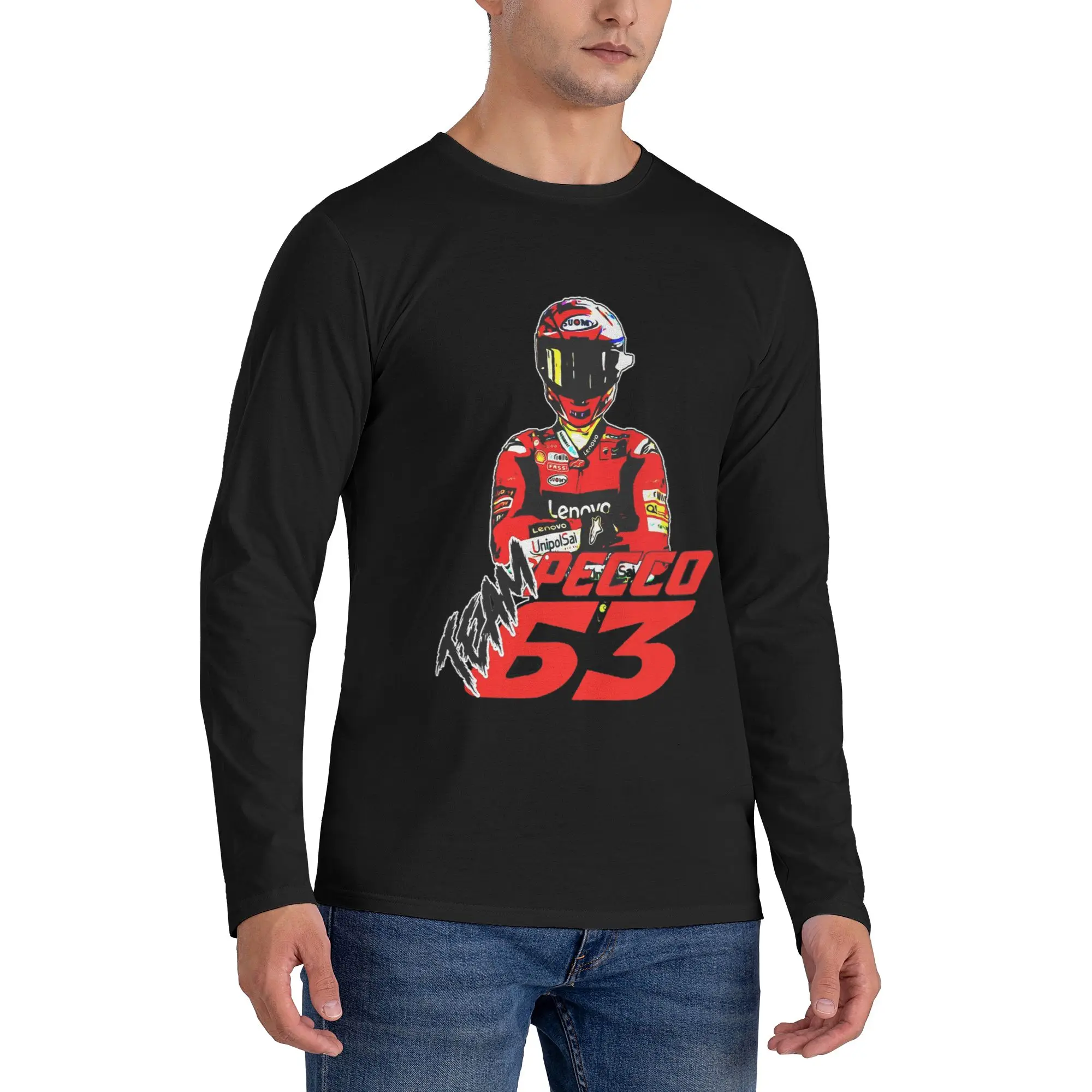 

Pecco Bagnaia 63, мужская футболка с длинными рукавами, модные футболки с круглым вырезом, весенне-осенние мужские топы