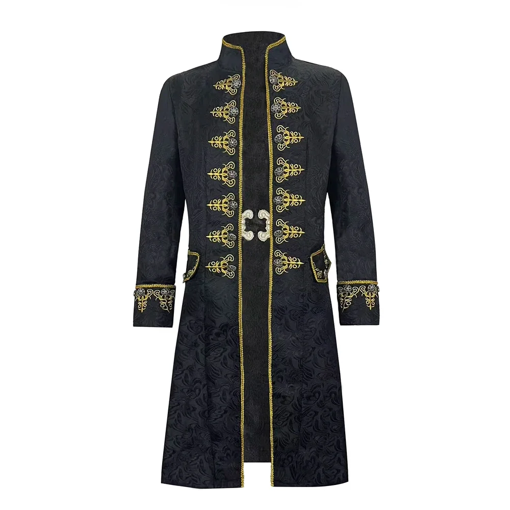 Pirate Cosplay Costumes Men's Vintage Long Sleeved Mid Length Jacket Coat Medieval Retro Windbreaker Halloween Party Clothing - view 3