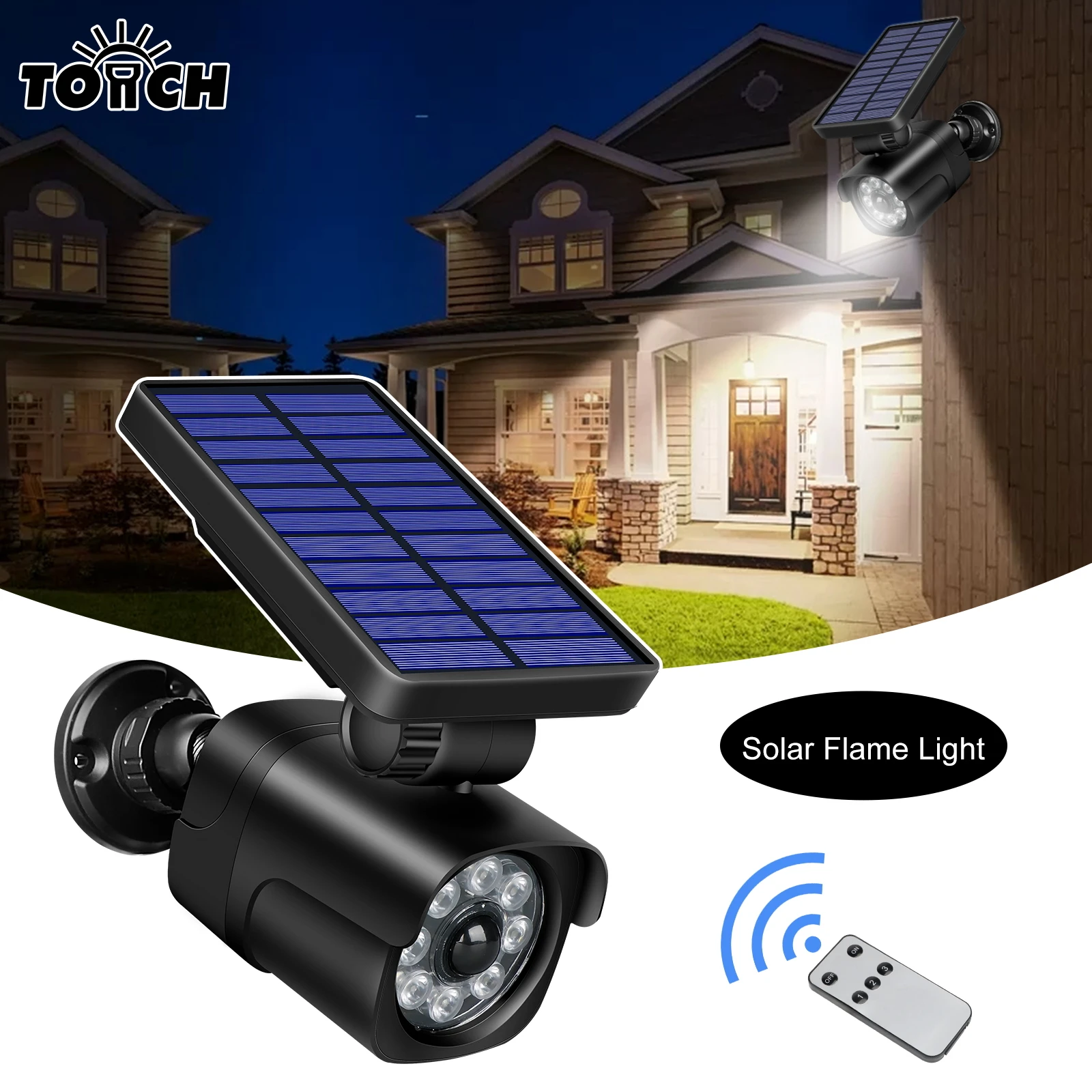 Waterproof Rotatable Solar Wall Lights Security Dummy Camera Wireless Monitor LED Remote Control Garden Garage Lamp