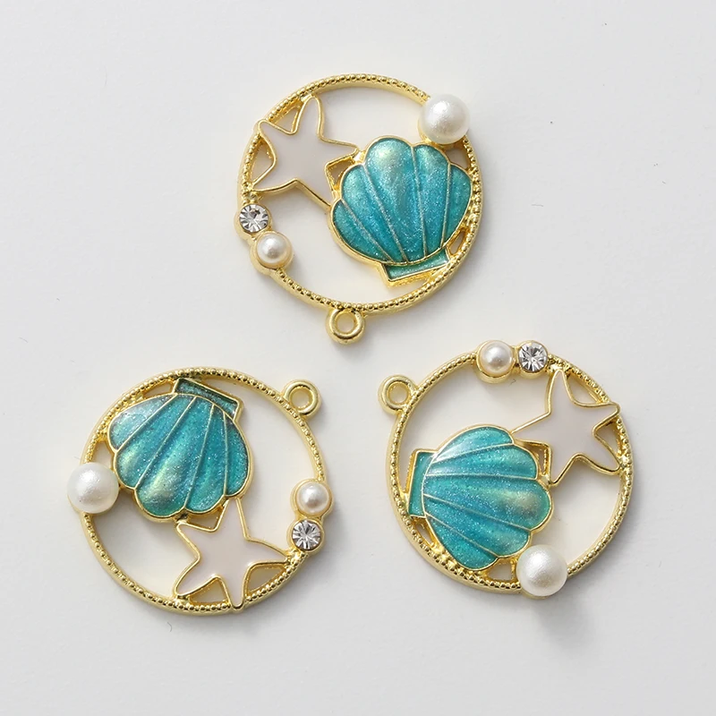 10pcs Pretty Enamel Charms Pearl Starfish Shell Two Colors Pendants For Making Necklace Key Chains Handmade DIY Jewelry Findings image 4