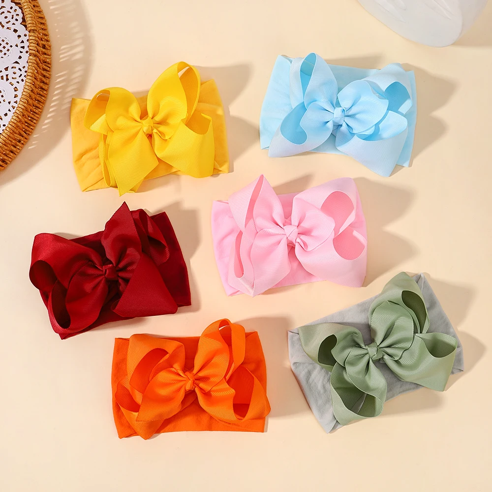 1 Stück Breiter Nylon-Turban für Neugeborene Mädchen mit Großen Schleifen Haaraccessoires Kinder-Stirnband Elastische Haarbänder Schleifenbänder Baby-Kopfbedeckung – Detail 16