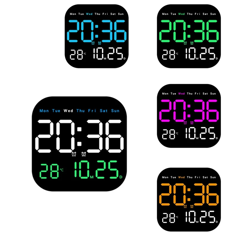 Digital Wall Clocks Temperature Date Week Dispaly Electronic Table Clock 12/24H Wall-Mounted LED Alarm Clock Remote