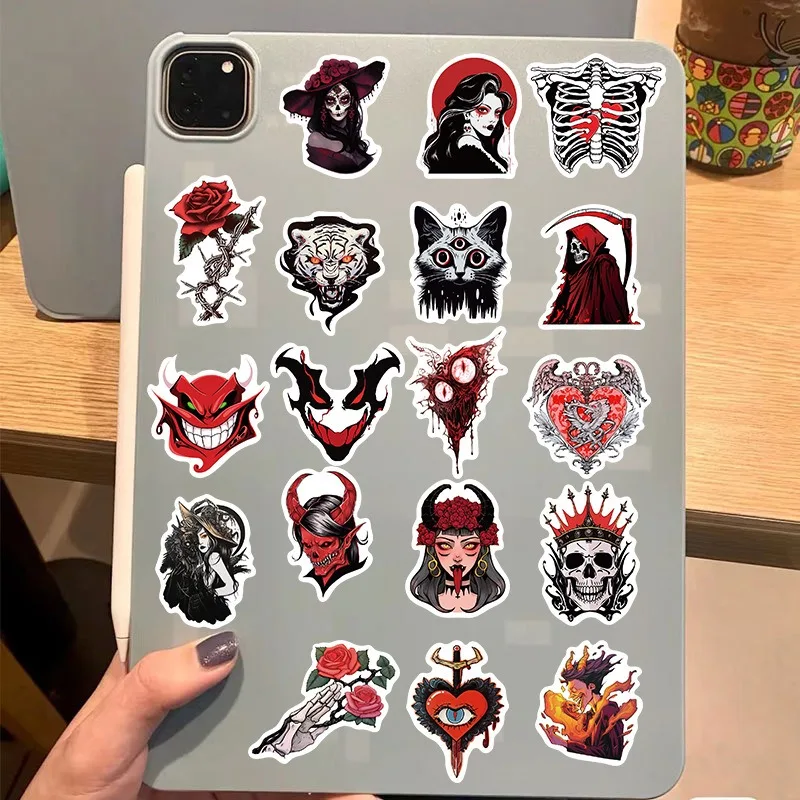 10/25/50pcs Red Gothic Horror Skeleton Stickers Graffiti for DIY Scrapbooking Phone Laptop Skateboard Motorcycle Helmet Car