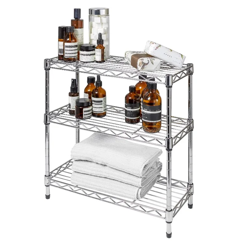 

Chrome,Mini 3-Tier Steel Wire Shelf Organizer Shelving for Cabinets, Bath, Kitchen, Countertop,