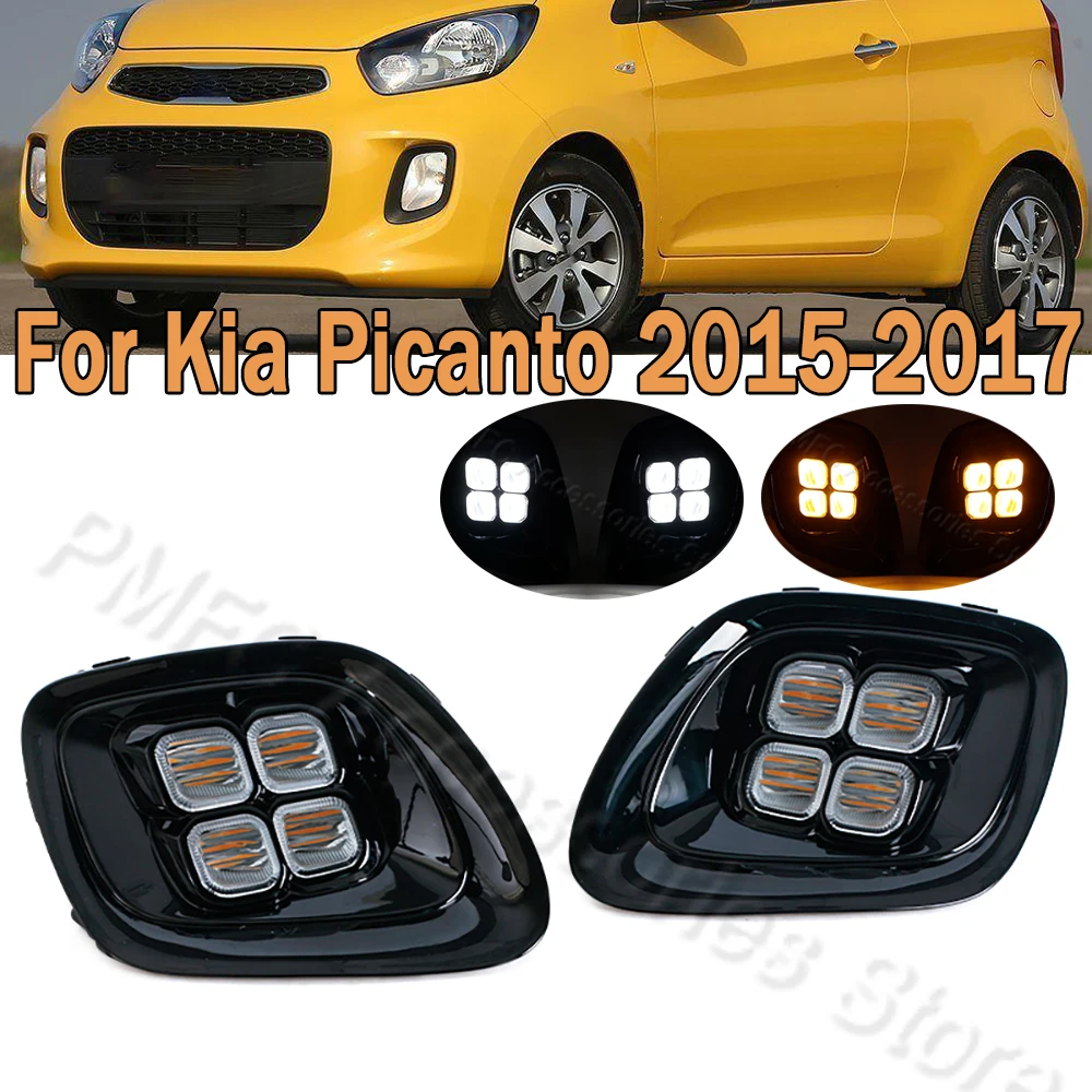 1 Set LED DRL Daytime Running Light LED Front Bumper Fog Lights Turn Signal Lamp Headlight For Kia Picanto 2015 2016 2017