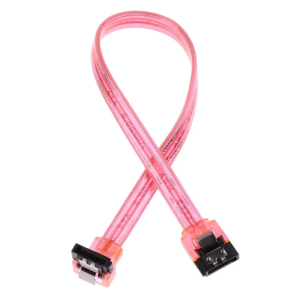 SATA III Cable 250mm Pink Straight to 90 Degree Locking Latch for PC Backup Storage Device Connection