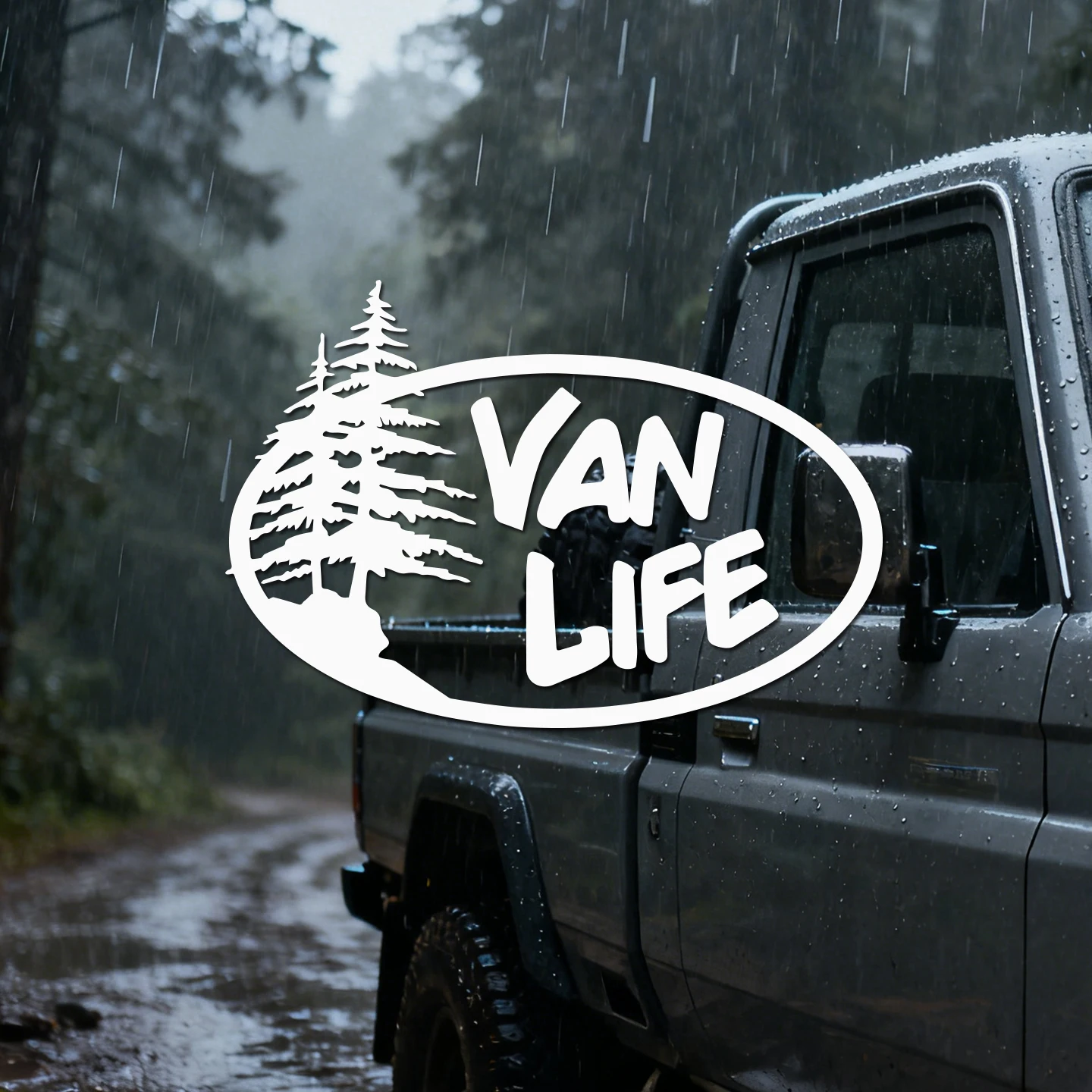 VAN LIFE Kiefern-Vinyl-Aufkleber, reflektierender Outdoor-Aufkleber, geeignet für Vans, Wohnmobile, Motorräder und Laptops.