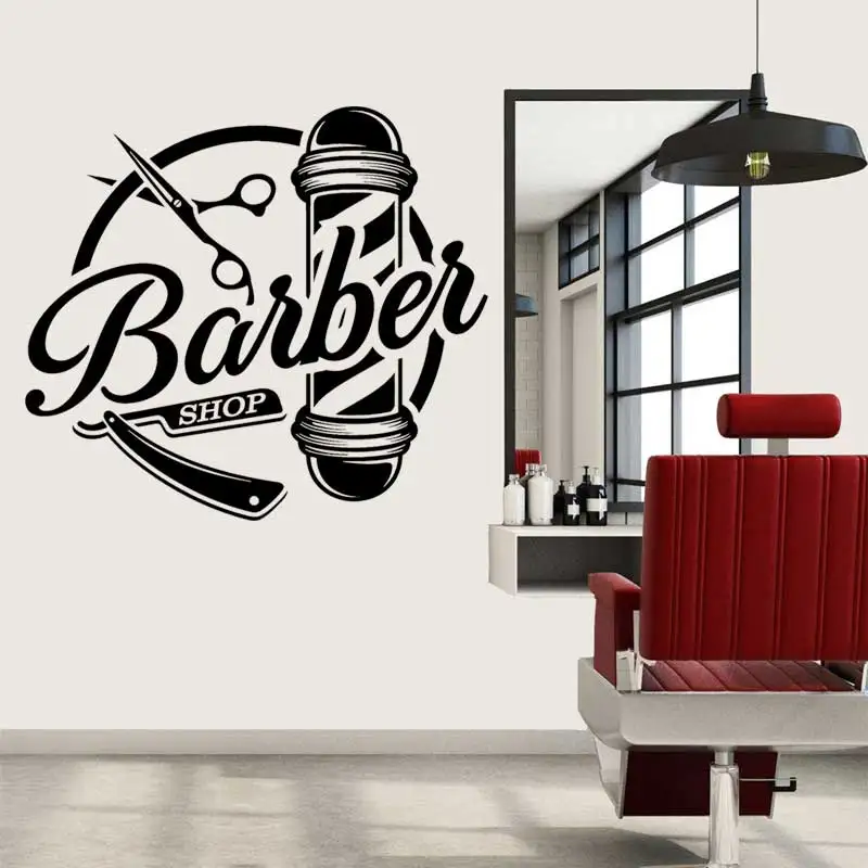 Scissors shaving hair cutting turn light vinyl wall sticker barber shop door and window glass art decoration sticker mural gift